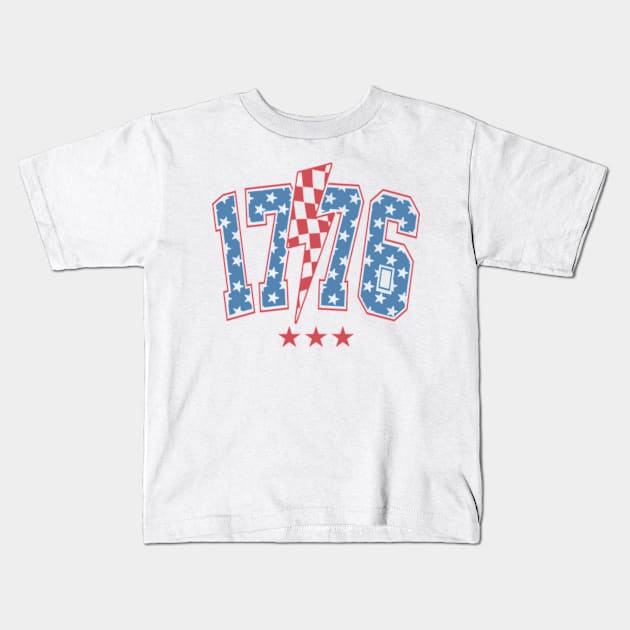 Lightning Checkered Retro Independence Day 1776 Kids T-Shirt by Mimimoo